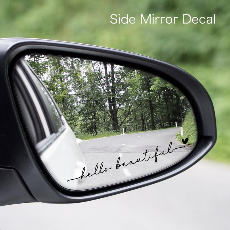 CYLDGNS 3 x Car Rear Mirror Vinyl Decal Stickers Water Bottle Decor Cute Laptop Sticker Aesthetic Tumbler Positive Affirmation Decal Car Rearview for Women Gift for Her (Black, Hello Beautiful) - Image 3